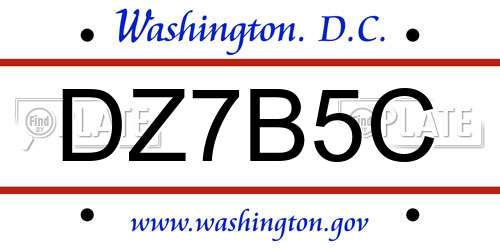 DZ7B5C District Of Columbia License Plate
