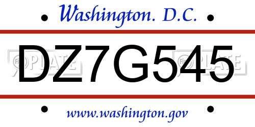 DZ7G545 District Of Columbia License Plate