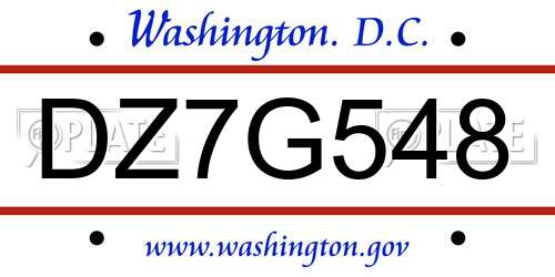 DZ7G548 District Of Columbia License Plate