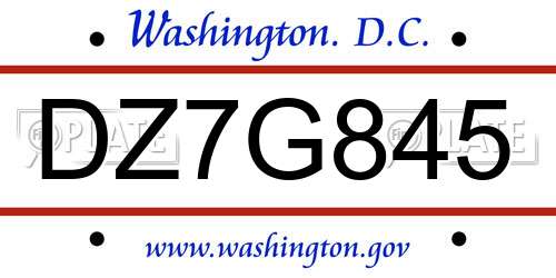 DZ7G845 District Of Columbia License Plate