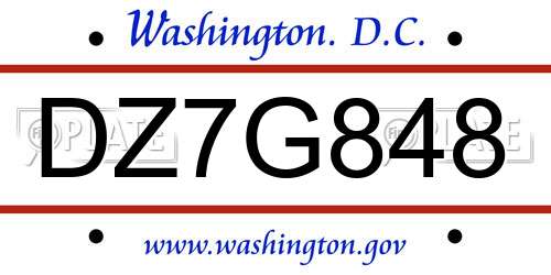 DZ7G848 District Of Columbia License Plate