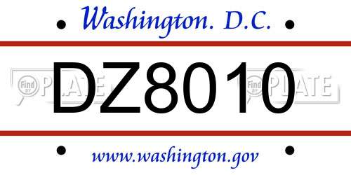 DZ8010 District Of Columbia License Plate