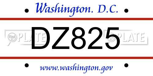 DZ825 District Of Columbia License Plate