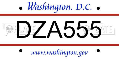 DZA555 District Of Columbia License Plate