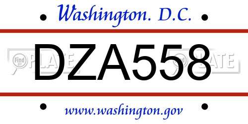 DZA558 District Of Columbia License Plate