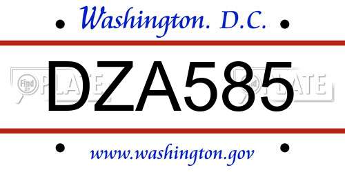 DZA585 District Of Columbia License Plate