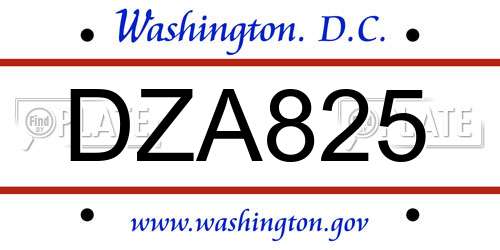 DZA825 District Of Columbia License Plate