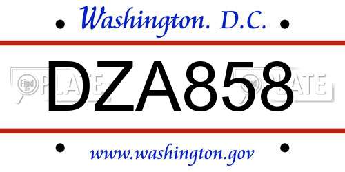 DZA858 District Of Columbia License Plate