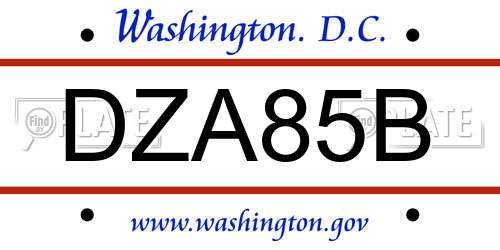 DZA85B District Of Columbia License Plate