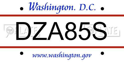 DZA85S District Of Columbia License Plate