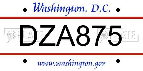 DZA875 District Of Columbia License Plate