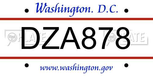 DZA878 District Of Columbia License Plate