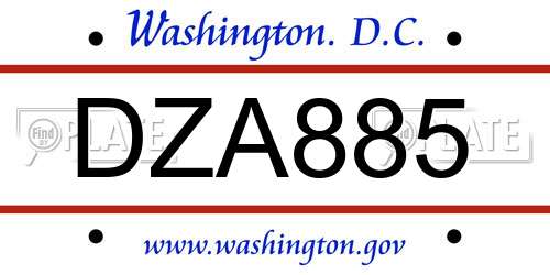 DZA885 District Of Columbia License Plate