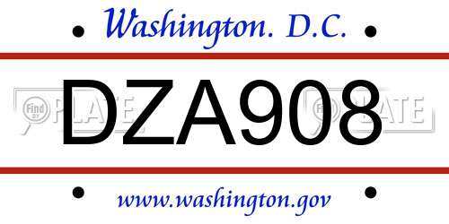 DZA908 District Of Columbia License Plate