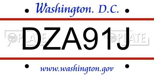 DZA91J District Of Columbia License Plate