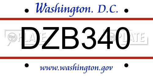DZB340 District Of Columbia License Plate