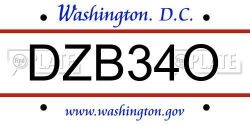 DZB34O District Of Columbia License Plate
