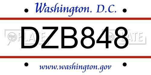 DZB848 District Of Columbia License Plate