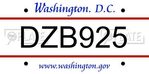 DZB925 District Of Columbia License Plate