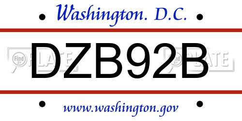 DZB92B District Of Columbia License Plate