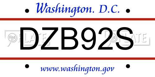 DZB92S District Of Columbia License Plate