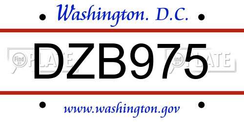 DZB975 District Of Columbia License Plate