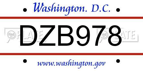 DZB978 District Of Columbia License Plate
