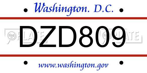 DZD809 District Of Columbia License Plate