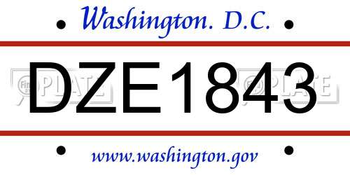 DZE1843 District Of Columbia License Plate