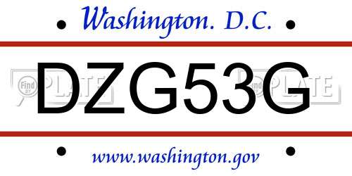 DZG53G District Of Columbia License Plate