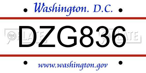 DZG836 District Of Columbia License Plate
