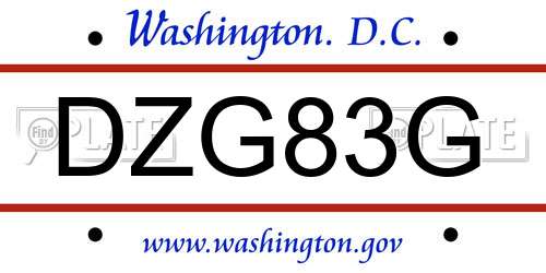 DZG83G District Of Columbia License Plate