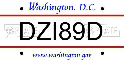 DZI89D District Of Columbia License Plate