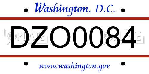 DZO0084 District Of Columbia License Plate