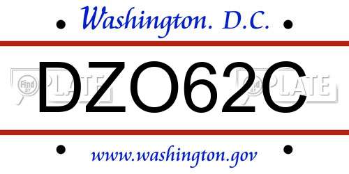 DZO62C District Of Columbia License Plate