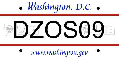 DZOS09 District Of Columbia License Plate