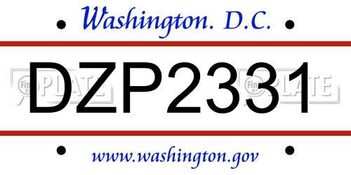 DZP2331 District Of Columbia License Plate