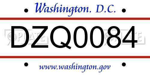 DZQ0084 District Of Columbia License Plate