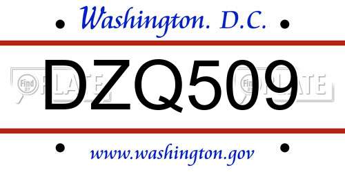 DZQ509 District Of Columbia License Plate