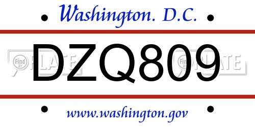 DZQ809 District Of Columbia License Plate