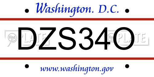 DZS34O District Of Columbia License Plate