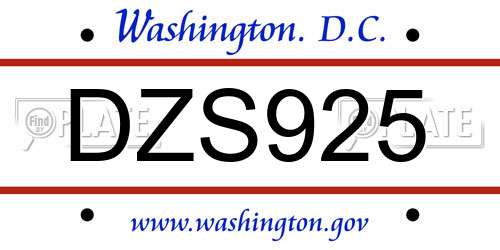DZS925 District Of Columbia License Plate