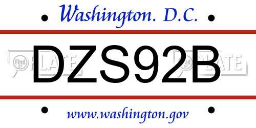 DZS92B District Of Columbia License Plate