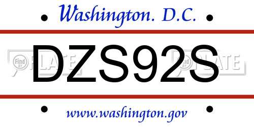 DZS92S District Of Columbia License Plate