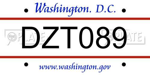 DZT089 District Of Columbia License Plate