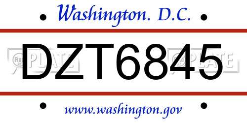 DZT6845 District Of Columbia License Plate