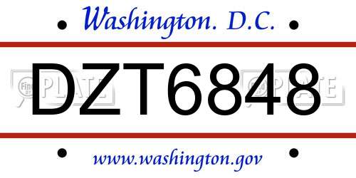 DZT6848 District Of Columbia License Plate