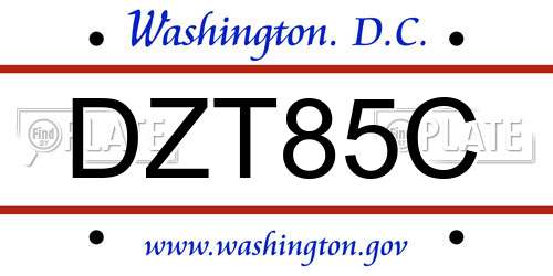 DZT85C District Of Columbia License Plate