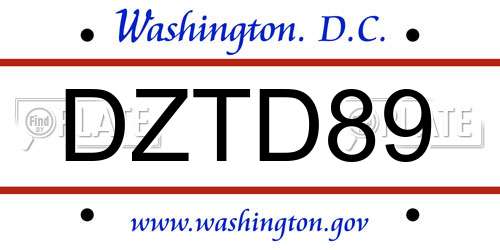 DZTD89 District Of Columbia License Plate