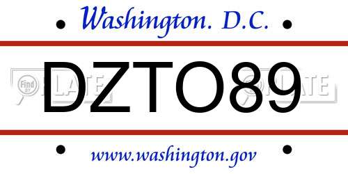 DZTO89 District Of Columbia License Plate
